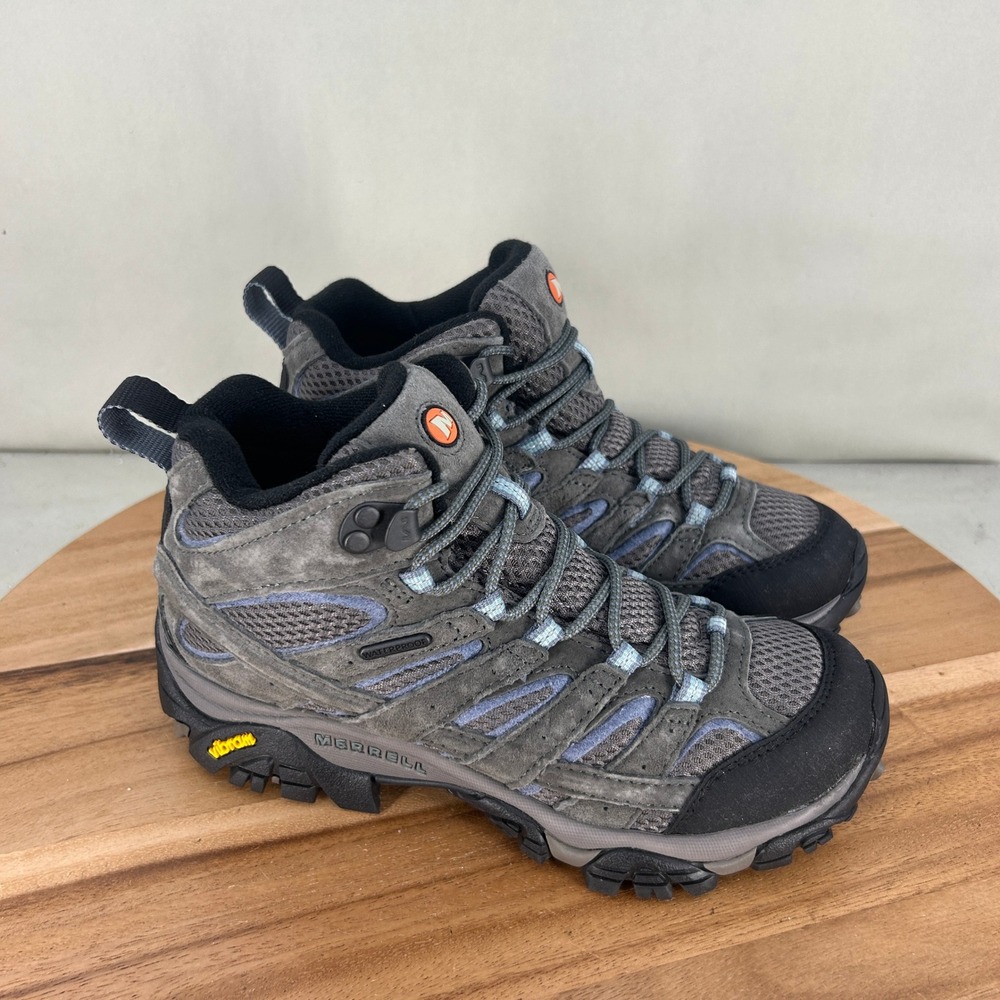 Merrell Moab 2 Mid Waterproof Hiking Boots Womens Size 6 Grey Blue J06054 Vibram